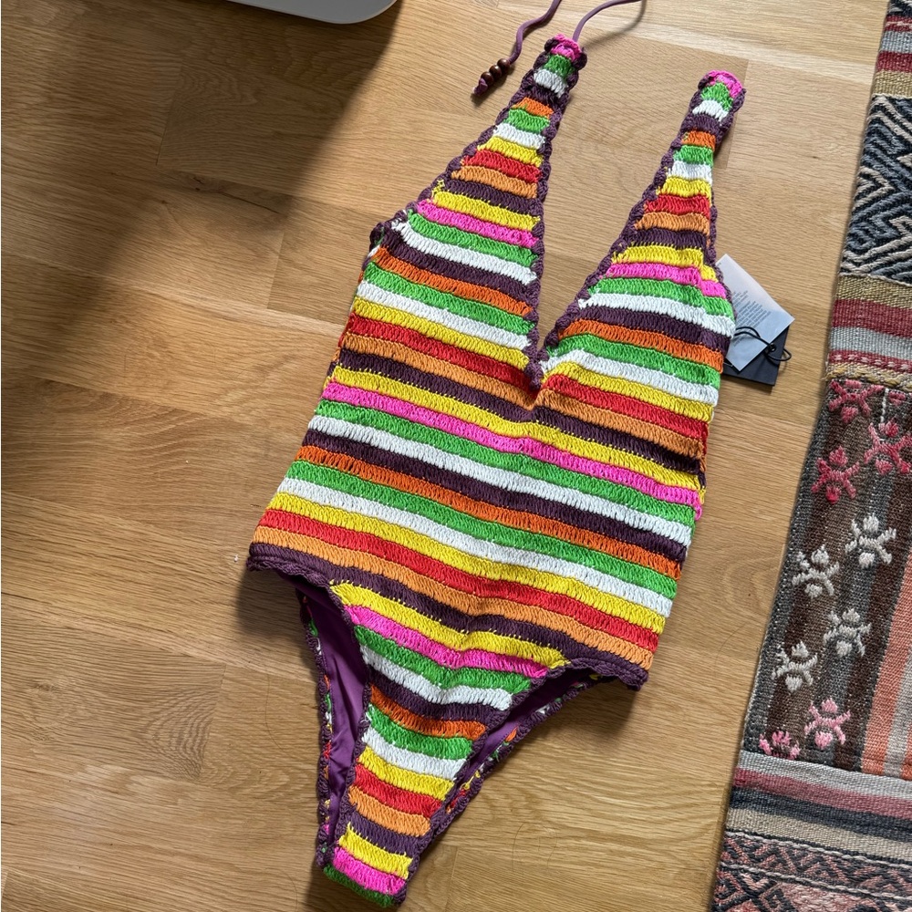 Striped Multicolor One-Piece Swimsuit - Vibrant Stripes